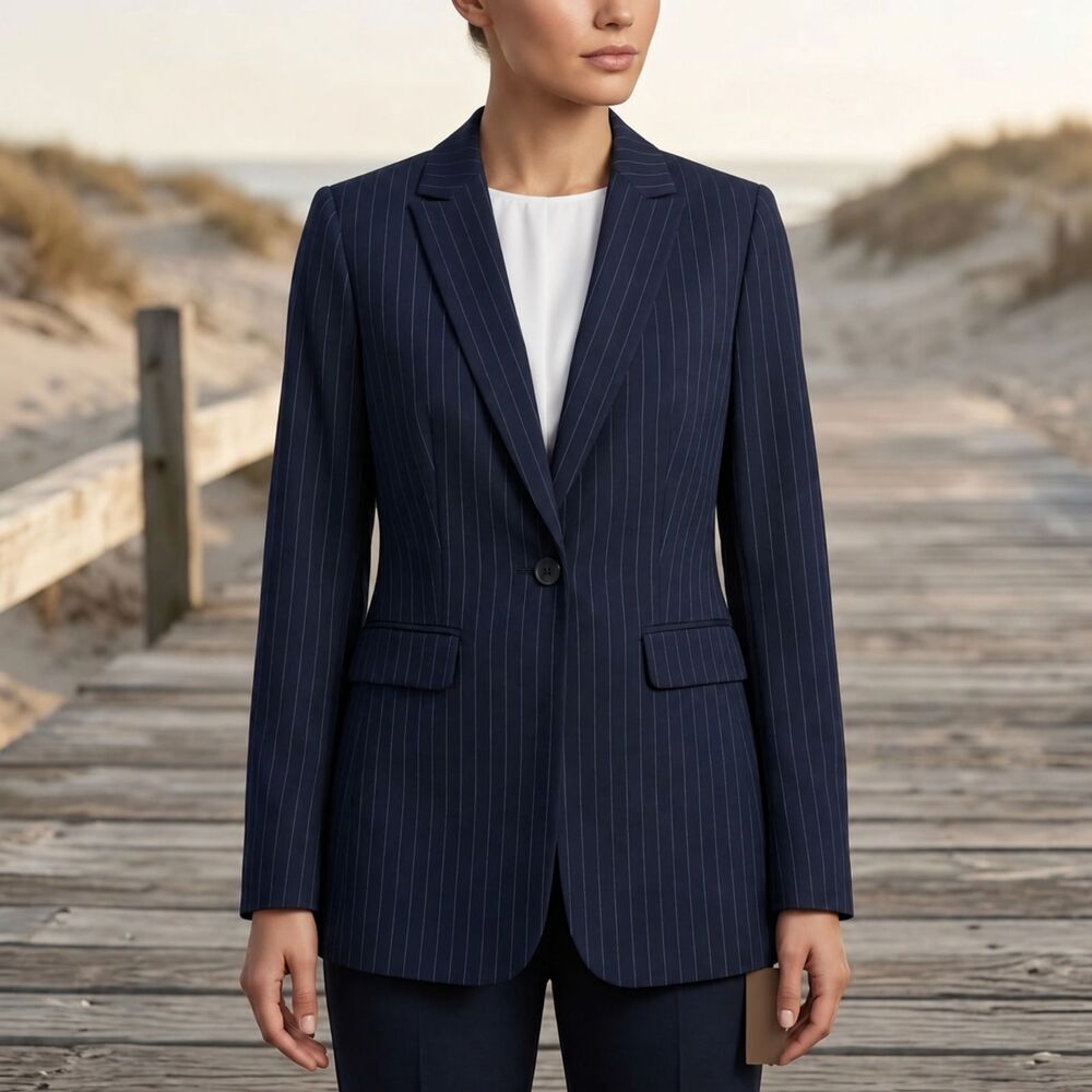 Jones New York navy blue with Striped 71% Rayon,Polyester, Acrylic Sz 4
